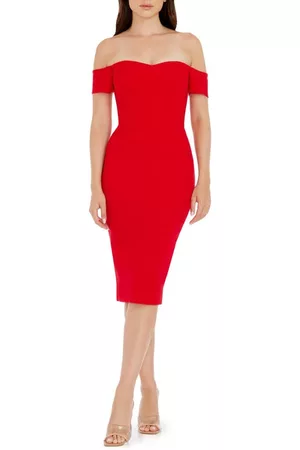 Dress The Population Women Strapless Dresses - Bailey Off the Shoulder Body-Con Dress in Rouge at Nordstrom