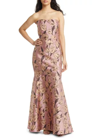 Lulus Women Evening Dresses & Gowns - Gowning Around Floral Jacquard Strapless Trumpet Gown in Mauve Floral Jacquard at Nordstrom