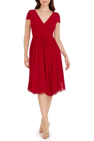 Dress The Population Women Party & Cocktail Dresses - Corey Chiffon Fit & Flare Cocktail Dress in Garnet at Nordstrom