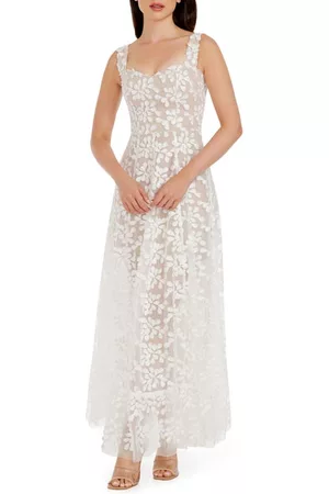 Dress The Population Women Evening Dresses & Gowns - Anabel Semisheer Sweetheart Neck Gown in Off White at Nordstrom