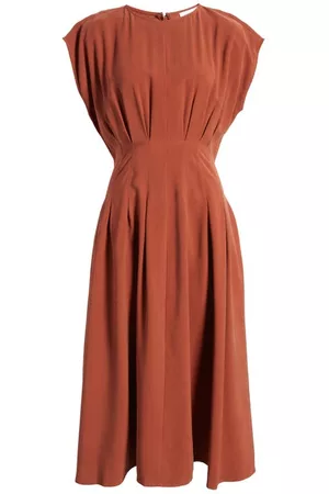Nordstrom Women Pleated Dresses - Pleated A-Line Dress in Rust Henna at