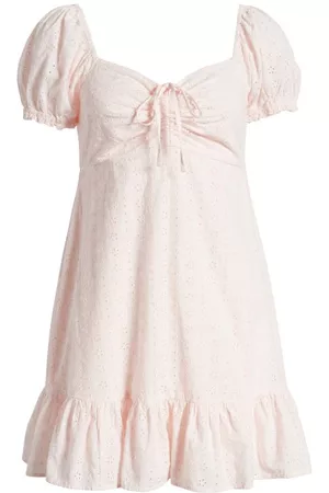 BP. Women Puff Sleeve & Puff Shoulder Dresses - Eyelet Cutout Puff Sleeve Dress in Pink Dogwood at Nordstrom