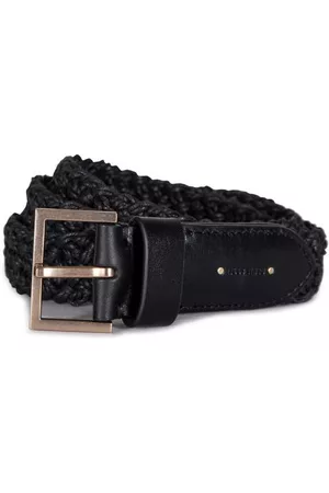 Bronty Skinny Leather Belt BLACK/WARM BRASS