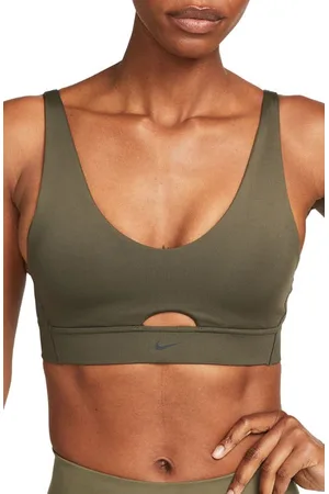 Nike Pro Dri Fit Indy Light Support Padded Strappy Printed Sports Bra  Green
