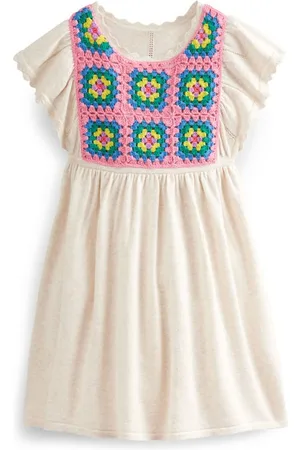 Mini Boden Kids' Appliqué Pocket Tunic Azalea Pink/ivory Girls Boden In  Azalea Pink/ Ivory