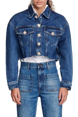 Sandro Rhinestone Denim Jacket - Blue Jean