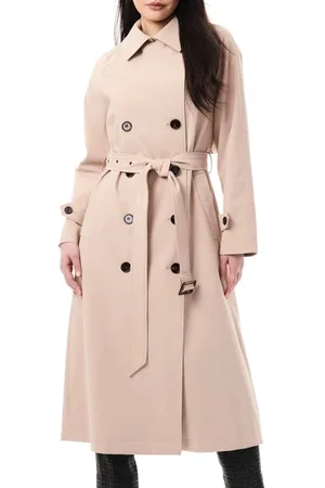 Bernardo Herringbone Belted Hooded Wrap Coat