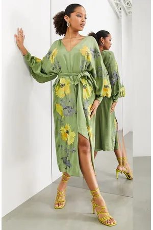 ASOS EDITION chiffon dropped shoulder backless maxi dress in apple green