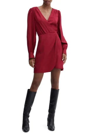 MANGO Long Sleeve Faux Wrap Minidress in at Nordstrom, Size 0