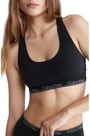 Calvin Klein Logo Racerback Bralette In Sandalwood