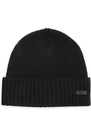 BOSS - Embroidered-logo beanie hat in cotton and wool