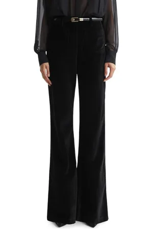 Lina Pleated Velour Bell Bottoms - Camel