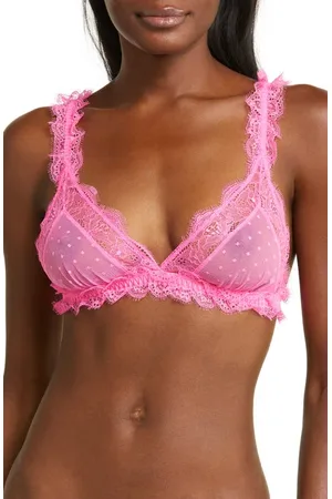 Love Stories Love Lace Leavers Lace-trimmed Satin Traingle Bra in Pink
