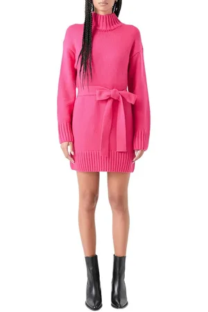 Grey Lab Tie Belt Long Sleeve Sweater Minidress in at Nordstrom, Size Small