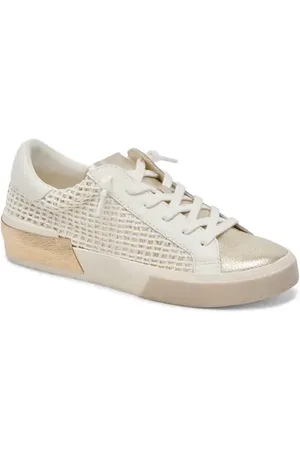 Perforated metallic stretch-knit sneakers
