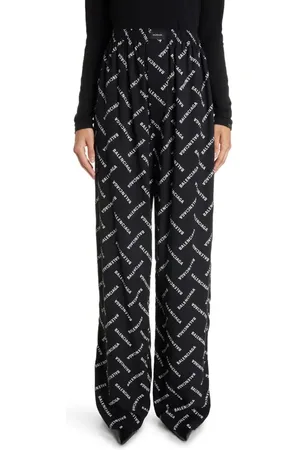 Black Crystal-embellished satin wide-leg trousers, Balenciaga