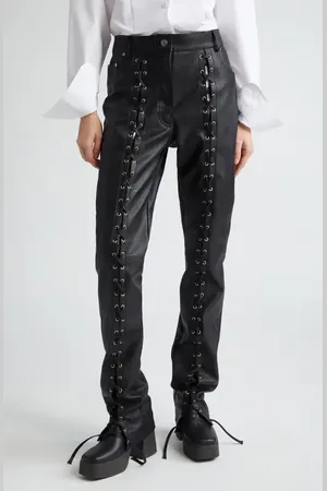 The Petite Five Pocket High Rise Straight Pant in Faux Leather