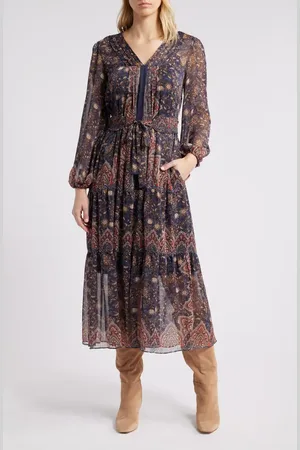 Julia Jordan Paisley Print Long Sleeve Chiffon Dress in at Nordstrom, Size 4