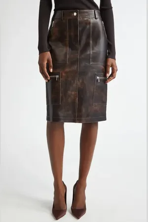 Michael Kors Burnished Leather Cargo Pencil Skirt in at Nordstrom, Size 8