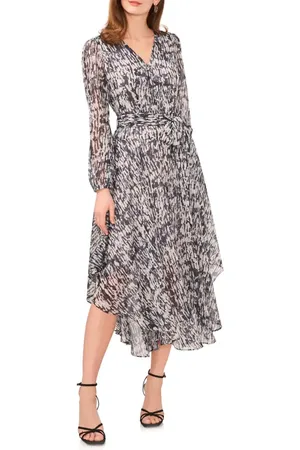 Vince Camuto Printed Long Sleeve Belted Dress in at Nordstrom, Size X-Small