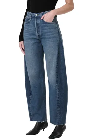 AGOLDE Luna Piece High Waist Raw Hem Barrel Jeans in at Nordstrom, Size 27