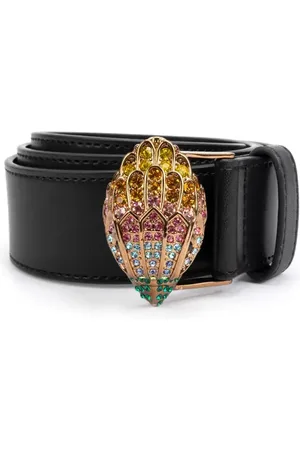 Kurt Geiger Crystal Eagle Buckle Belt in Black /Antique Brass at Nordstrom, Size X-Small