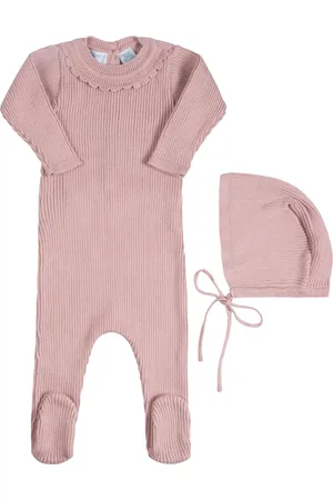 Feltman Brothers Ruffled Collar Rib Romper & Bonnet Set in at Nordstrom, Size 6-9M