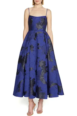 Ml Monique Lhuillier Nicolette Metallic Jacquard Midi Dress in at Nordstrom, Size 6