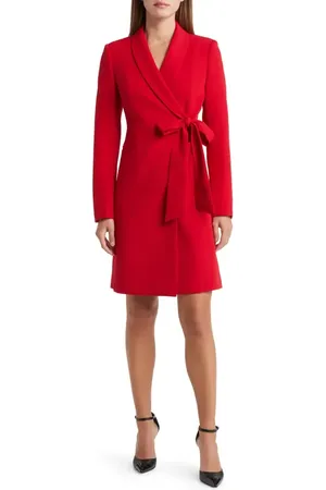 Tahari ASL Side Tie Long Sleeve Wrap Coat Dress in at Nordstrom, Size 14