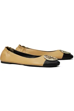 Tory Burch Claire Cap Toe Ballet Flat in Ginger Shortbread /Black at Nordstrom, Size 5