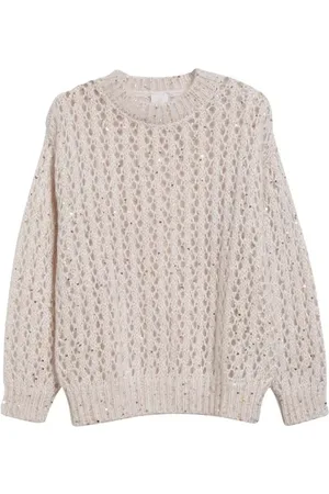 ELEVENTY Sequin Openwork Crewneck Sweater in at Nordstrom, Size Small