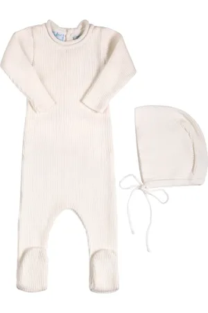 Feltman Brothers Rolled Collar Rib Knit Footie & Bonnet Set in at Nordstrom, Size 0-3M