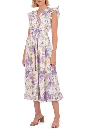 Vince Camuto Floral Ruffle Cotton Midi Dress in at Nordstrom, Size 4