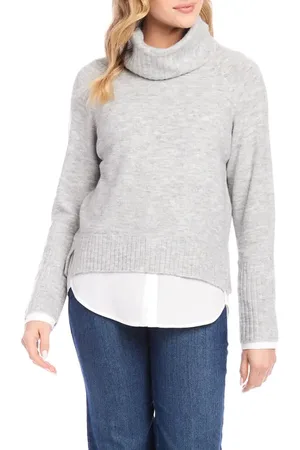 Karen Kane Mixed Media Layered Turtleneck Sweater in at Nordstrom, Size Small
