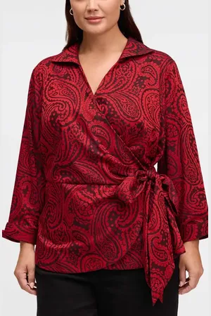 Foxcroft Salina Paisley Print Cotton Blend Wrap Shirt in at Nordstrom, Size 3X