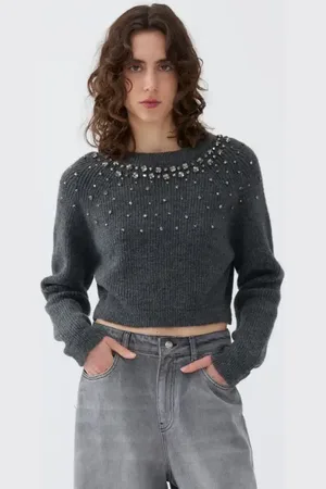 Nocturne Stone Embellished Crop Sweater in at Nordstrom, Size Medium