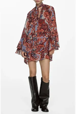 MANGO Paisley Long Sleeve Minidress in at Nordstrom, Size 2