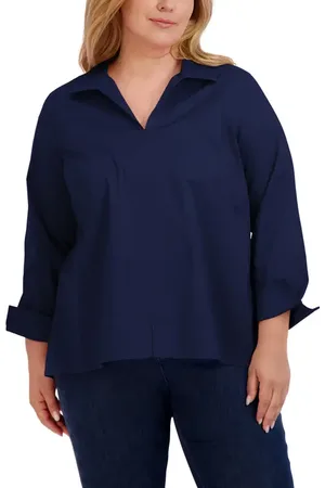 Foxcroft Agnes Smocked Cuff Blouse in at Nordstrom, Size 1X