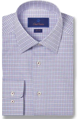 David Donahue Slim Fit Check Cotton Twill Dress Shirt in at Nordstrom, Size 15 - 32