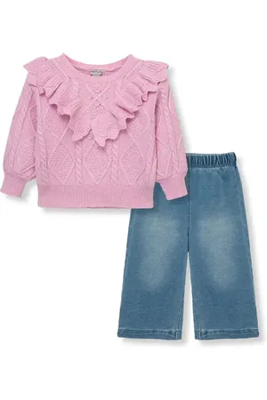 HABITUAL Cable Knit Ruffle Sweater & Wide Leg Pants Set in at Nordstrom, Size 12M