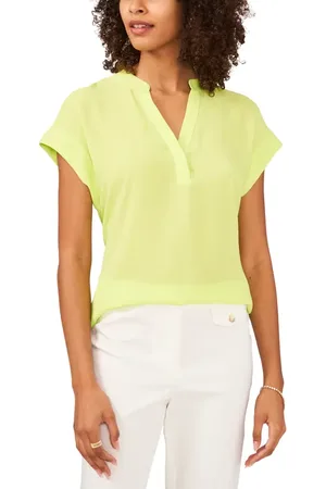 Chaussmoi Split Neck Georgette Blouse in at Nordstrom, Size Medium