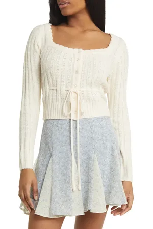 ALL IN FAVOR Drawstring Square Neck Cardigan in at Nordstrom, Size Large