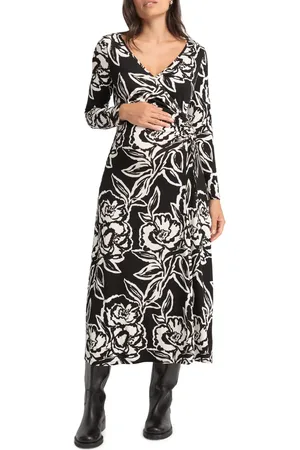 Séraphine Ruched Long Sleeve Maternity Faux Wrap Dress in at Nordstrom, Size 10