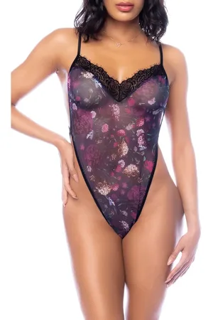 Mapalé Strappy Floral Mesh Teddy in at Nordstrom, Size Large