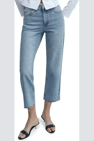 MANGO Raw Hem Mid Rise Crop Straight Leg Jeans in at Nordstrom, Size 2