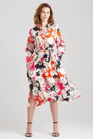 Natori Cressida - Printed Silk Twill Oversized Shirt Dress in at Nordstrom, Size Xx-Large