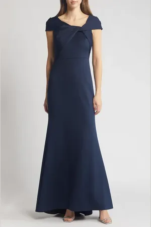 Eliza J Wrap Neckline Scuba Crepe Gown in at Nordstrom, Size 2