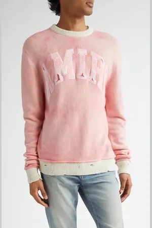 AMIRI Logo Appliqu?? Distressed Cashmere Crewneck Sweater in at Nordstrom, Size X-Large