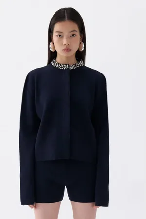 Nocturne Shiny Stone Collar Cardigan in at Nordstrom, Size X-Small