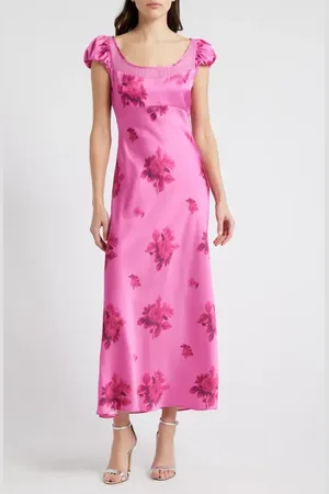 LOVESHACKFANCY Joelette Floral Satin Dress in at Nordstrom, Size 6